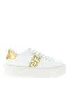 Versace La Greca Embroidered Platform Sneakers In Gold