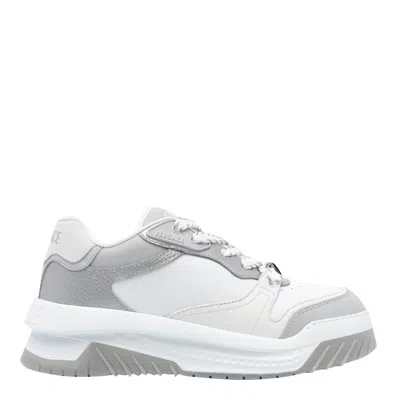 Versace Odissea Leather Low-top Sneakers In Grey