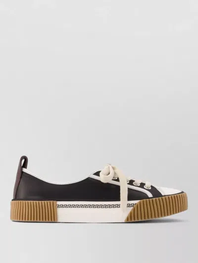 Versace Sneakers Smooth Calfskin Leather Contrast Sole In Black