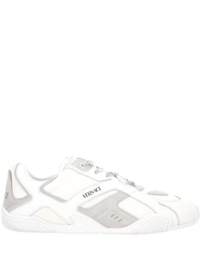 Versace Galaxia Leather Low-top Sneakers In White+concrete