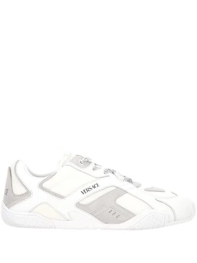 Versace Galaxia Leather Low-top Sneakers In White+concrete