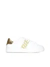 Versace Leather Sneakers Greca Embroidered Detail Gold Accents In White Gold