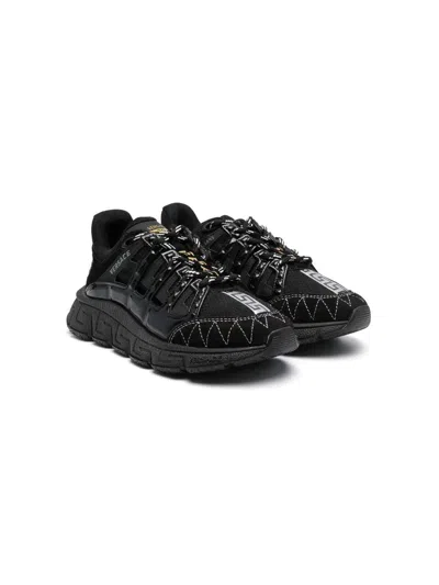 Versace Sneakers With Gold And Silver Details In Nero