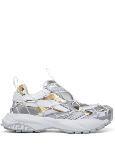 Versace Sneakers With Metallic Design In White
