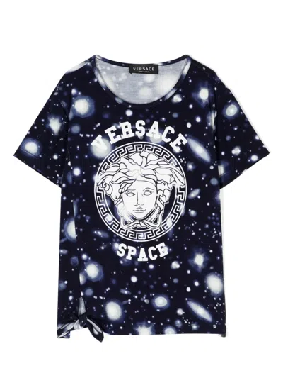 Versace Kids' Medusa-print Jersey T-shirt In Blue
