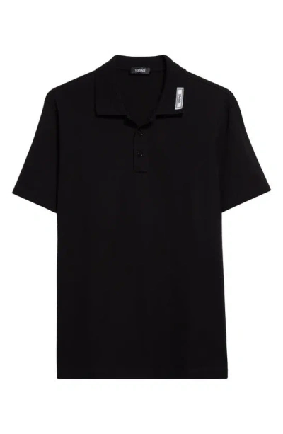 Versace Solid Cotton Piqué Polo In Black