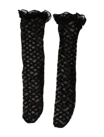Pre-owned Versace Solid Lace Ankle Socks In Black