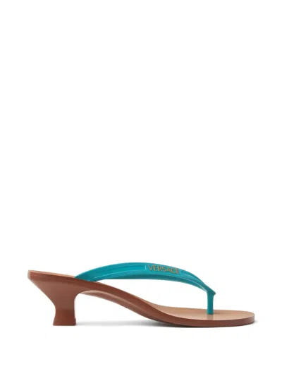 Versace Sophie Rubber Thong Sandals 40 Mm In Blue