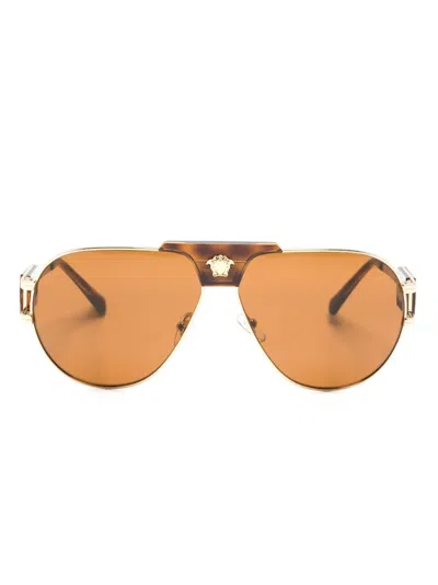 Versace Pilot-frame Tinted Sunglasses In Gold