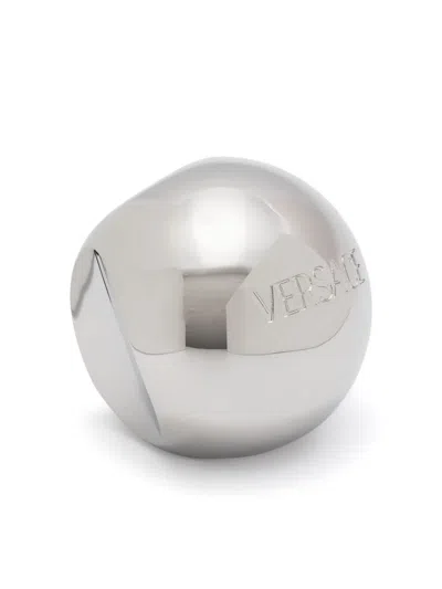 Versace Sphere Logo-engraved Ring In 3j030-palladium