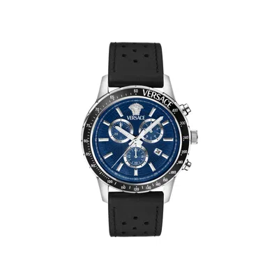 Pre-owned Versace Sport Chrono Leather Watch 'stainless Steel' | Silver | Men's Size Onesize