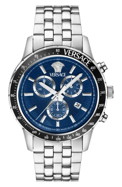 Versace Sport Chrono Bracelet Watch In Silver