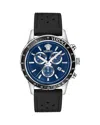 Versace Men's Sport Chrono Silver Stainless Steel And Leather Strap Watch, 44mm In Black/blue