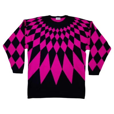 Pre-owned Versace Sport Virgin Wool Sweater With A Vintage '80s Diamond Pattern In Purple
