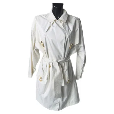 Pre-owned Versace Sport Waterproof Trench Coat With Gold Buttons And Waist Belt In Gray
