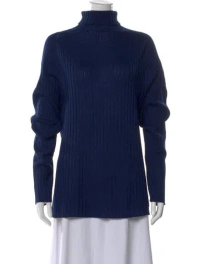 Pre-owned Versace Sport Wool Turtleneck Sweater In Blue
