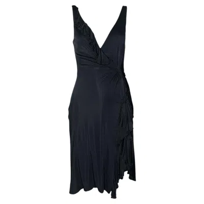 Pre-owned Versace Spring 2004 Charcoal Black Ruffled Jersey Mini Disco Dress