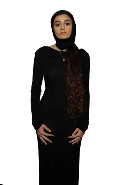 Pre-owned Versace Spring 2018 Ready To Wear Black Cowl Neck Dress With Head Scarf Sz 40