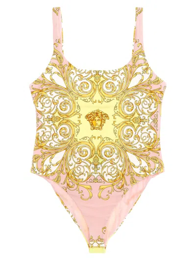 Versace Multicolor One-piece Swimsuit With All-over Medusa Print In Stretch Fabric Woman In Gold
