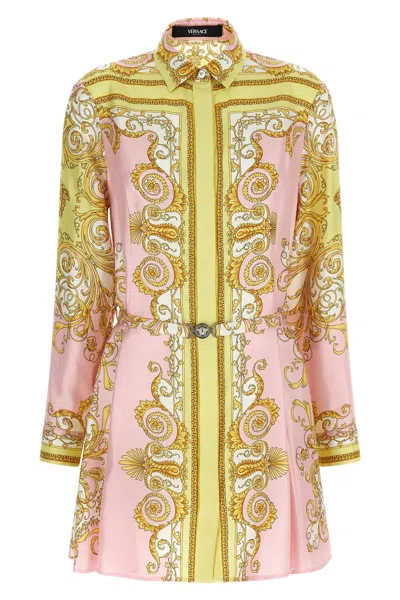 Versace Multicolor Long-sleeved Shirt With Pointed Collar And All-over Baroque Print In Silk For Women