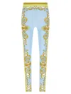Versace Blue Leggings With All-over Geometric Print In Stretch Fabric Woman In Blue