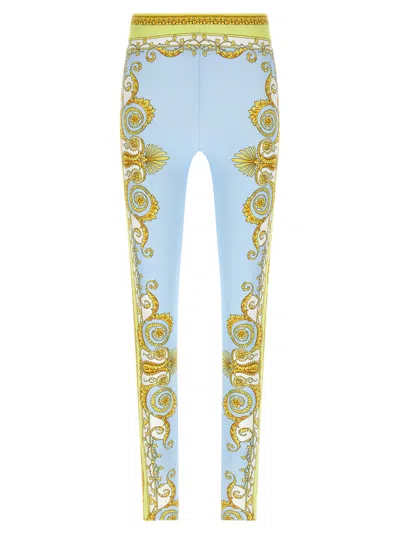 Versace Spring Barocco Leggings In Blue