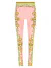 Versace Barocco Stretch Leggings Slim Cut Waistband In Brown