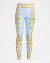 Versace Light Blue Baroque Pattern Work-out Leggings In Blue
