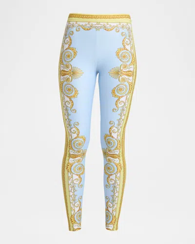 Versace Light Blue Baroque Pattern Work-out Leggings