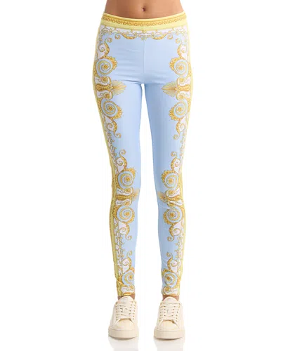 Versace Blue Leggings With All-over Geometric Print In Stretch Fabric Woman In Multi