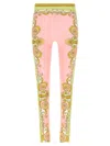Versace Barocco Stretch Leggings Slim Cut Waistband In Pink