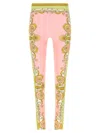 Versace Barocco Stretch Leggings Slim Cut Waistband In Pink