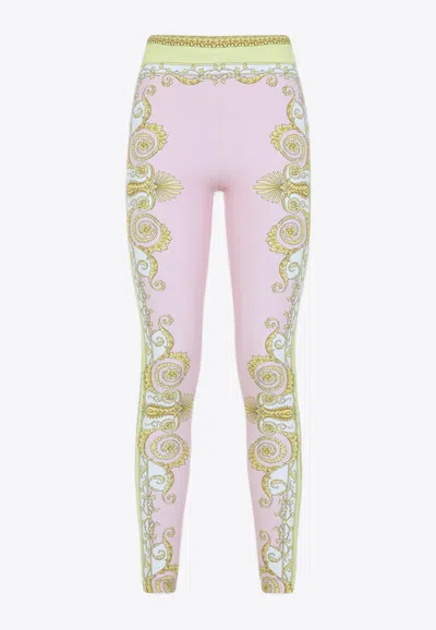 Versace Spring Barocco Print Leggings In Neutral