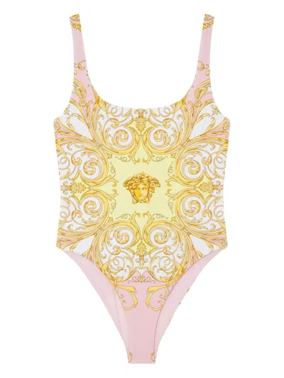 Versace Spring Baroque Print One-piece Swimsuit With Low Back & Scoop Neck In Multicolor