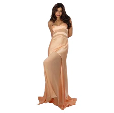 Pre-owned Versace Spring/summer 2005 Peach Silk Satin Medusa Gown In Brown