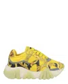 Versace Squalo Printed Leather And Mesh Sneakers In Yellow