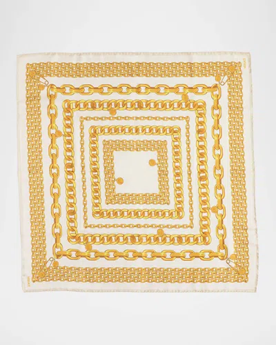 Versace Square Chain-print Silk Twill Scarf In 5e490 Bone Gold