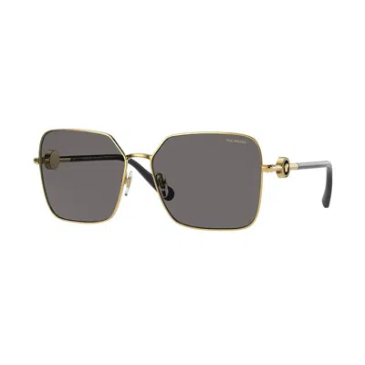 Versace Square Full Rim, With A Gold Frame And Grey Polarized Lens.