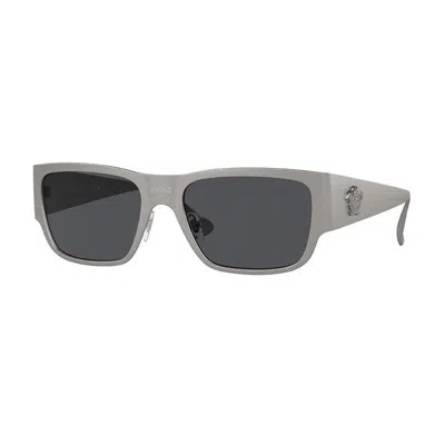 Versace Square Full Rim, With A Gunmetal Frame And Dark Grey Lens.