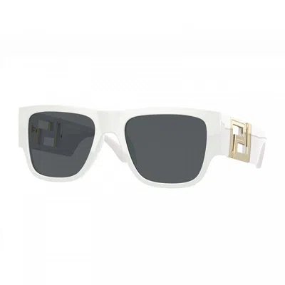 Versace Square Full Rim, With A White Frame And Dark Grey Lens.