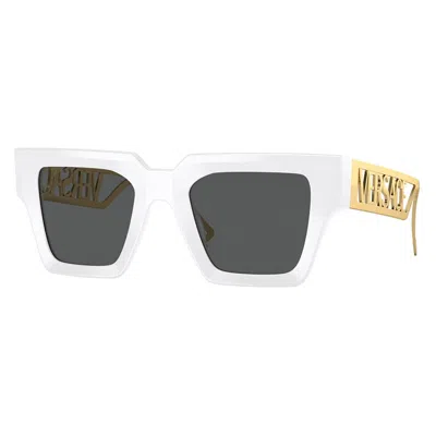Versace Square Full Rim, With A White Frame And Dark Grey Lens.
