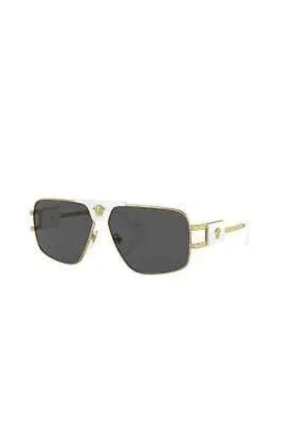 Pre-owned Versace Square Metal Sunglasses With Grey Lens For Women - Size 63mm In Gold