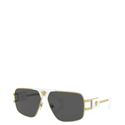 Versace Square Metal Sunglasses With Grey Lens In Gold