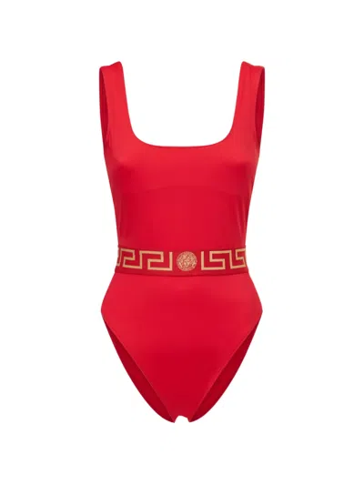 Versace Square-neck Swimsuit In Red