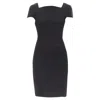 Versace Square Neckline Leather Cap Sleeve Bodycon Sheath Dress In Black
