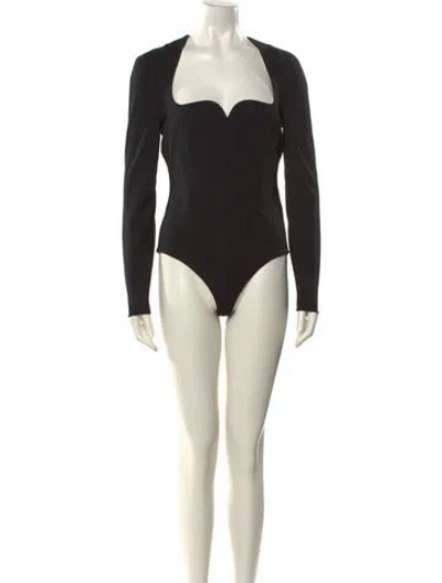 Pre-owned Versace Square Neckline Long Sleeve Bodysuit In Black