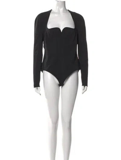 Pre-owned Versace Square Neckline Long Sleeve Bodysuit In Black