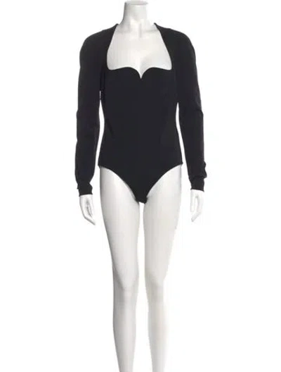 Pre-owned Versace Square Neckline Long Sleeve Bodysuit W/ Tags In Black
