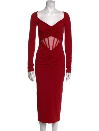 Pre-owned Versace Square Neckline Midi Length Dress In Red