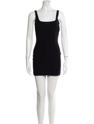 Pre-owned Versace Square Neckline Mini Dress In Blue